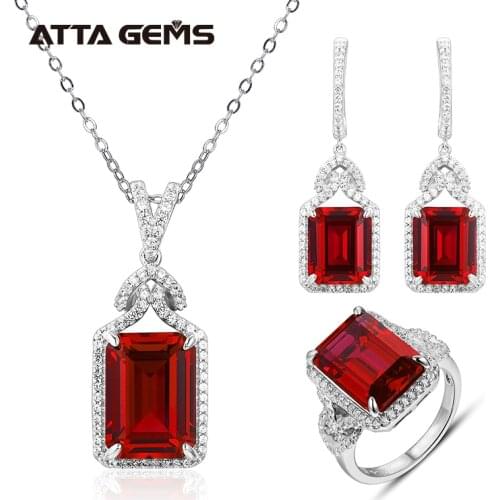 Ruby Sterling Silver Jewelry Set Octagon Cut Classic Style 26 Carats Royal Ruby Created S925 Jewelry Set Mothers Gifts