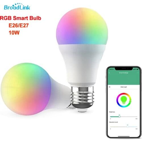 Broadlink Wifi Dimmable Light Bulb Smart Home Remote Control E26/E27 10W RGB LED Lamp Light Bulbs Works with Alexa Google Home