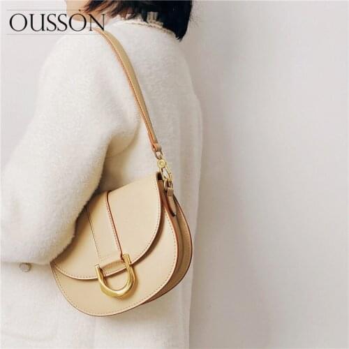 OUSSON New Design Small Square Leather Underarm Bag Exquisite Female Retro One-Shoulder Bag Fashion Saddle Bag For Woman