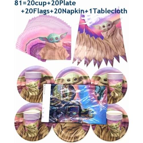 Mandalorian Baby Yoda Party Supplies Paper Plates Cup Napkins Tableware Tablecloth YODA BABY Shower Party Decoration Supplies