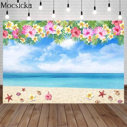 Mehofoto Sea Beach Banner Background Summer Holiday Photographic Backdrops for Photo Studio Blue Sky and Flowers