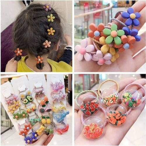 10Pcs/Set Fashion Girls Elastic Hair Bands Cartoon Animals Flower Headband Kids Scrunchies Ponytail Holder Baby Hair Accessories