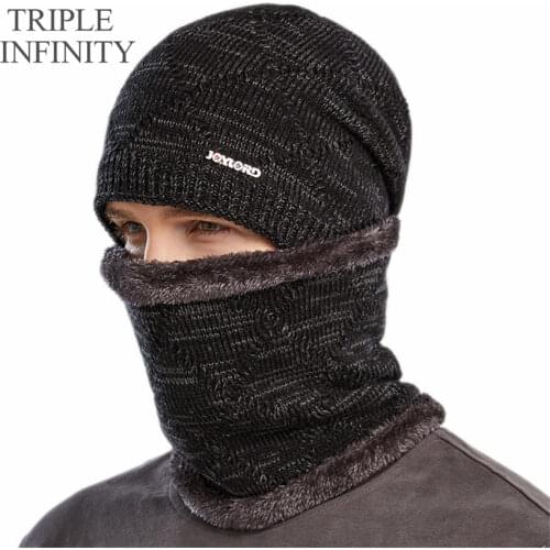 TRIPLE INFINITY Fashion Winter Knitted Hats Thick Men Beanie Hat Solid Color Caps Casual Warmer Suits Ear Protection Bonnets Hat
