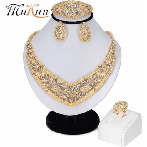MUKUN Fashion Dubai Gold Color Jewelry Set Brand statement jewelry set Wholesale nigerian Wedding Woman accessories jewelry set