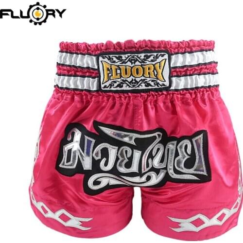 YOUTH and KIDS fluory Muay Thai shorts embroidered patch kick boxing Shorts fashion color PINK for COMBAT