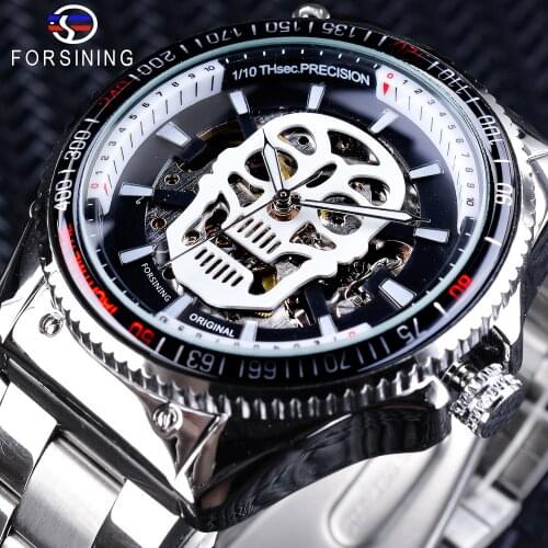 Forsining Sport Series Skull Design Luminous Hands Mens Skeleton Clock Top Brand Luxury Mechanical Transparent Watches Male