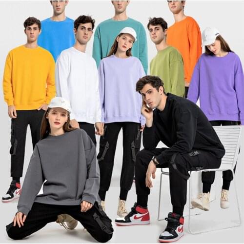 Mens and womens crewneck sweaters 350g Shoulder off solid color with large hoop oversize loose custom blank team sweaters