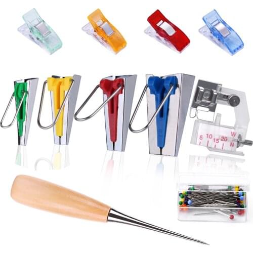 Nonvor Fabric Bias Tape Makers Kit with Sewing Awl, Bead Needles,Adjustable Binder Clip,Wooden Awl,Foot Press