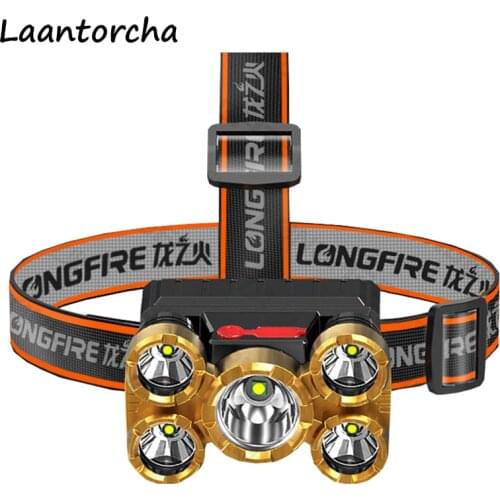 Headlamp Five heads powerful headlamp Ultra Bright Headlamps USB Rechargeable Head lamp Outdoor Camping Night Fishing Headlight