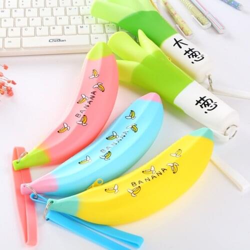 New 3pcs/lot Novelty Cute Banana Pen Case Kawaii Pencil Bag Silicon Coin Purse Estuches School Supplies Kids Party Small Gift