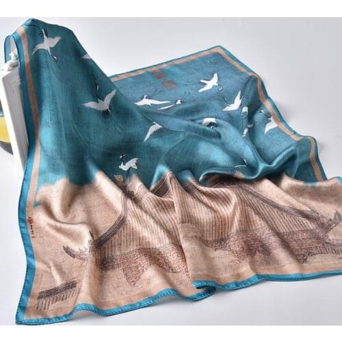 Silk Square Scarf Women 65x65cm 100% Natural Hangzhou Silk Neckscarf for Ladies Hair Scarf Foulard Print Bandana Kerchief Female
