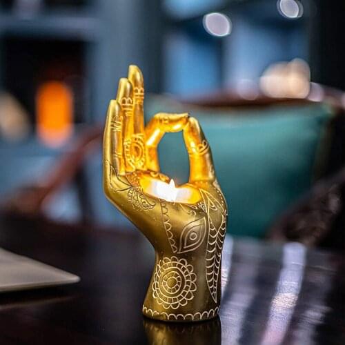 Buddha Candle Holder Retro Mudra Hand Statues Resin Collectible Figurines Home Small Tealight Lights for Meditation Relaxing