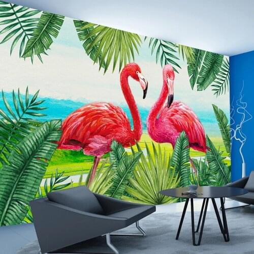 Custom 3D Wall Murals Wallpaper Home Decor Flamingo Banana Leaf Photo Picture Wall Painting Living Room Children Bedroom Mural