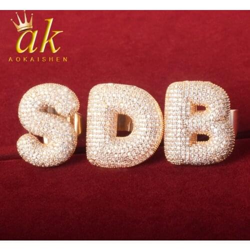 A-Z Bubble Letter Gold Color Charm Fashion Menss Ring Beautiful Jewelry Adjustable