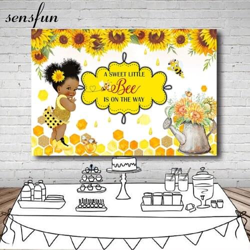 Sensfun 4 Options Baby Shower Photocall Photography Background Yellow Sweet Cartoon Bee Children Birthday Backdrops Custom