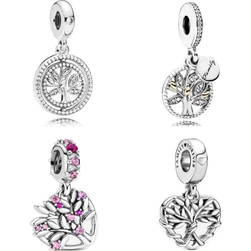 2020 New Style 925 sterling silver Heart Family Tree Dangle Charm Fit pandora bracelet Necklace pendant charm DIY jewelry