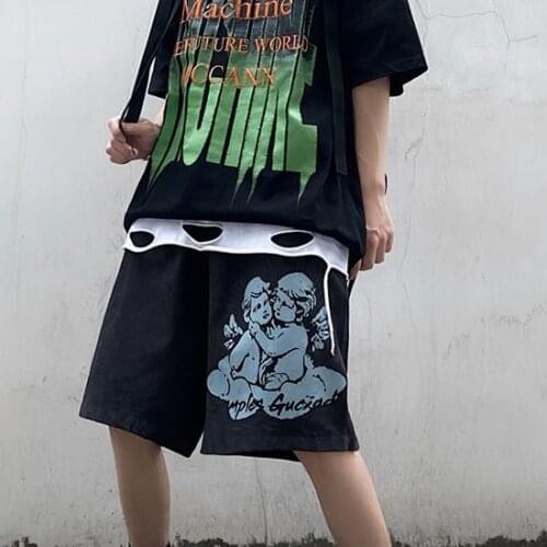 Harajuku Cartoon Comics Tide Ins Printed Shorts Women Summer Korean New Street Casual Loose Wide-Leg Plus Size Shorts Y2k 2021