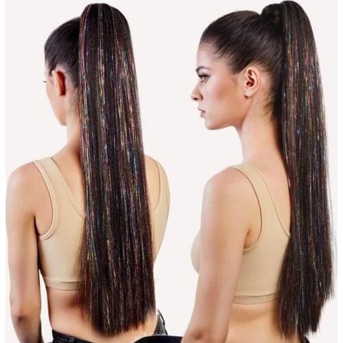 MERISIHA Glitter Sparkling False Ponytail Synthetic Straight Hairpiece Pony Hair Extensions Nutural Overhead Tail Heat Resistant