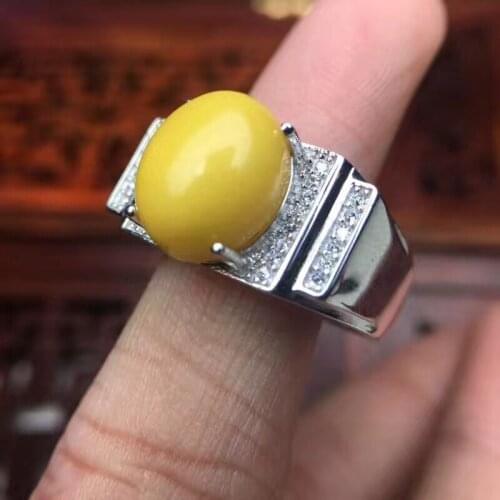 Natural and Real Amber Man Ring 925 sterling silver Wholesales Fine jewelry Natural Amber Man Ring 10*12mm