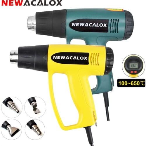 NEWACALOX EU 220V 2000W LCD Display Hot Air Gun Temperature Adjustable Heat Gun 4PC Nozzles for Heat Shrink/Home DIY Embossing