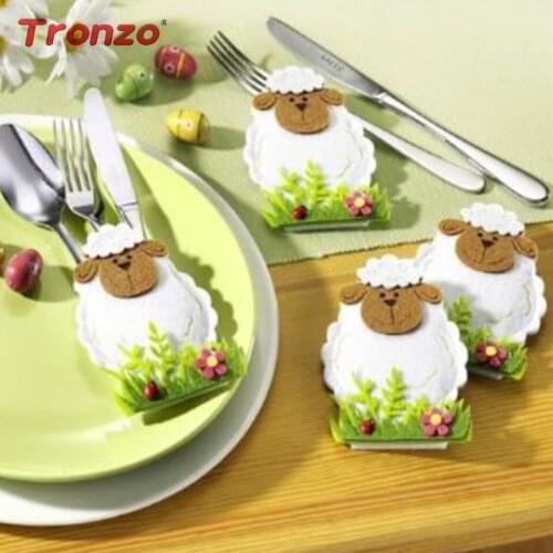 Tronzo Easter Decorations For Home 4pcs Sheep Knife And Fork Bags Tableware Covers Cartoon Cutlery Bags Easter Party Decorations