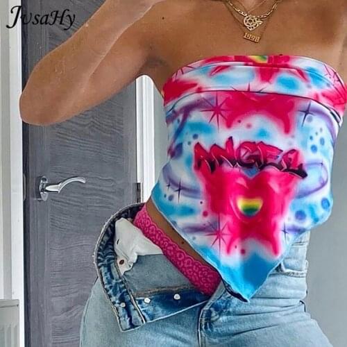JusaHy Print Y2K Backless Crop Tops Women 2021 New Summer Chic Sleeveless Backless Vest Casual Streetwear Slim Skinny Tanks Hot