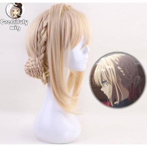 High quality Violet Evergarden Anime Cosplay Wig Women Synthetic Hair Blonde Heat Resistant Costume Party Braided Wigs + Wig Cap