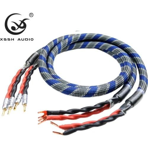 YIVO XSSH audio Hi-end DIY HIFI Gold Plated Y spade banana to banana spade 4 core OFC Silver Plated speaker cable Cord Wire