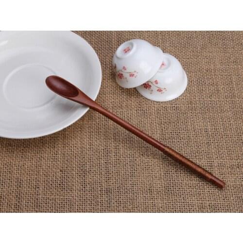 YUJIE Natural Wooden Soup Spoon For Cooking Honey Long Handle Server Tea Coffee Stirring Spoons #018