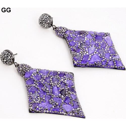 GuaiGuai Jewelry Amethyst Rough Black CZ Crystal Pave Stud Earrings