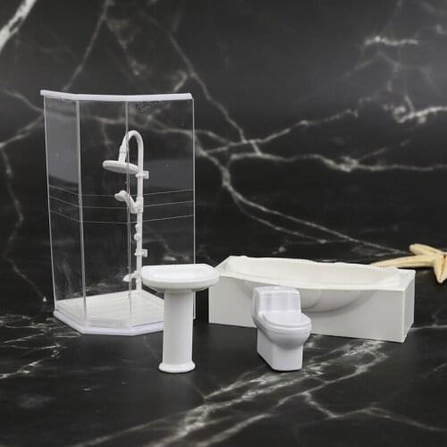 1:25 Dollhouse Miniature Bathroom Set Shower Room Toilet Bathtub Sink Model Toy For Dollhouse Decoration New