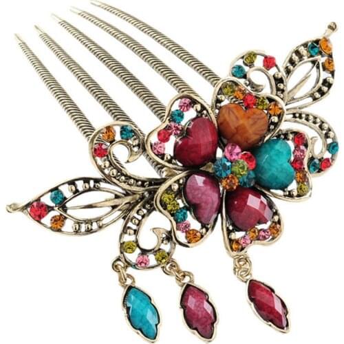 Fashion Women Hair Accessory Retro Rhinestone Flower Tuck Comb Hair Fork Alloy Romantic Fashion 1PC Hair Combs 0123