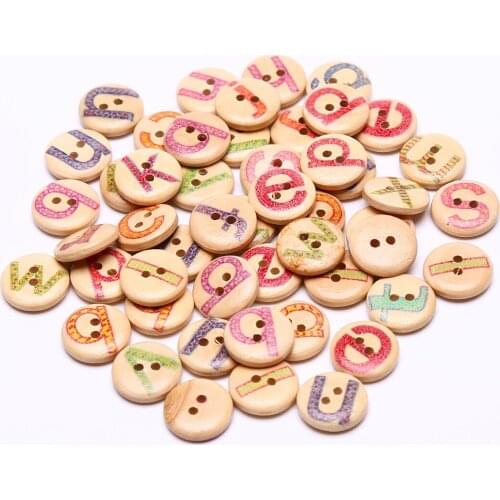 1000pcs 15mm Natural Wooden Letter Buttons 2 Holes Painted Alphabets Wood Sewing Crafts Scrapbooking
