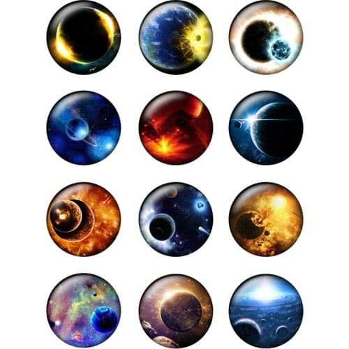 24pcs/lot Solar System Planet Pattern Glass Cabochons 10 To 25mm Flat Back DIY Jewelry Making Findings & Components T154