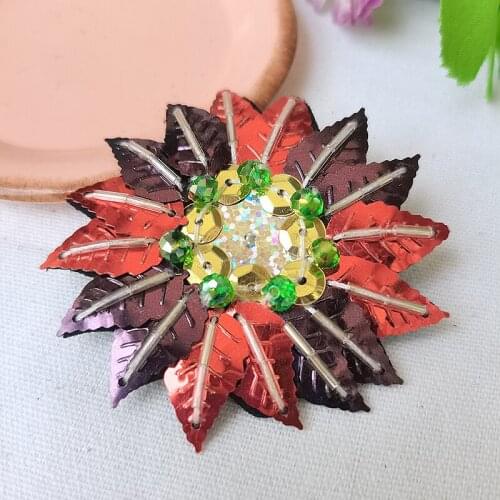 5PCS 7cm Width Beaded Sequins Lace Applique Hair Accessories DIY Handmade Patches Needlework Sewing Cloth Paste H66