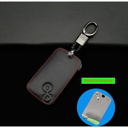 Car Key Case, Leather Protective Cover With 2 Buttons For Renault Clio Logan Megane 2 3 Koleos Scenery Card Protect Shell