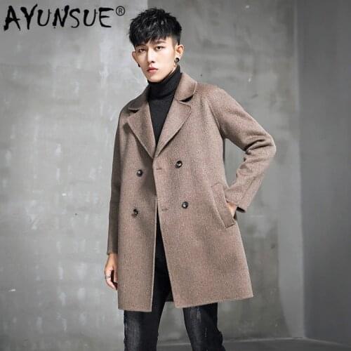 AYUNSUE Spring Autumn Wool Coat Men Double Breasted Alpaca Long Jacket Mens Overcoat Plus Size Abrigo Hombre 1975B KJ3858