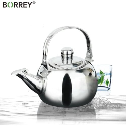 BORREY 1L1.5L2L/2.5LStainless Steel Water Kettle TeaPot Thicker With Filter Hotel Tea Pot Coffee Pot Induction Cooker Tea Kettle