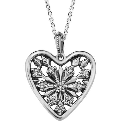 Chain 80CM Heart of Winter Necklace 925 Sterling Silver Clear CZ Pendant Necklaces for Women Original Jewelry Pendentif