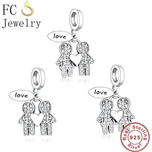 FC Jewelry Fit Original Charm Bracelet 925 Sterling Silver Couple Brother & Sister Love Forever Bead For Making Berloque 2021