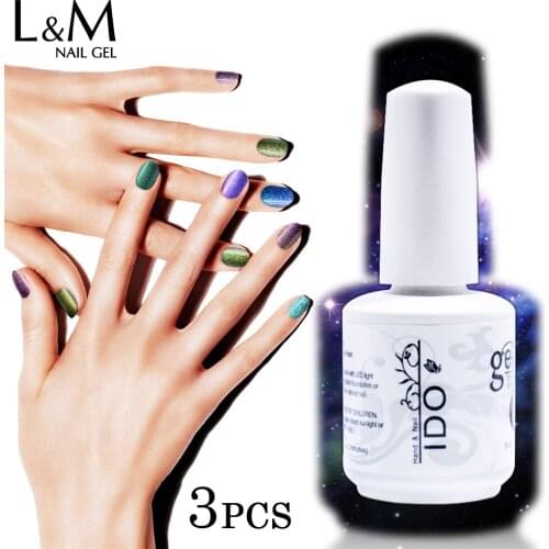 IDO Gelpolish 3 Pcs Set Chameleon Gel Products Colorful DIY Nail Polish Glitter UV Base & Top Gel Professional Color Varnish