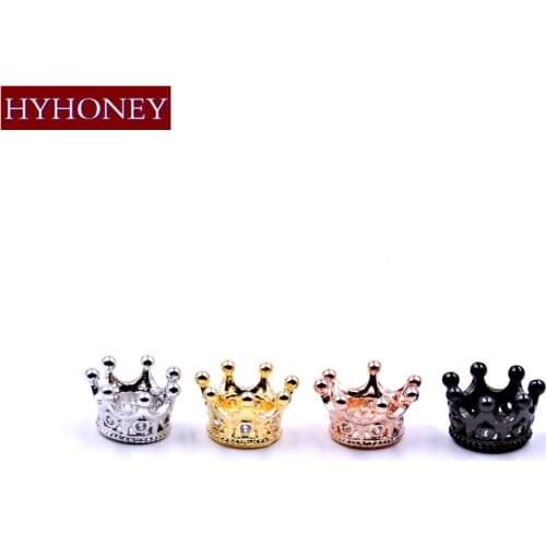 HYHONEY DIY Jewelry Micro Pave Zircon Crown DIY Bracelet Accessories Copper Brass Crown Beads & Jewelry