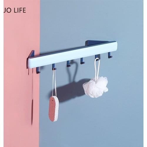 JO LIFE Kitchen Self-Adhesive Hook Rack Door Wall Corner Shelf 6 Hooks Wall Mounted Towel Rack