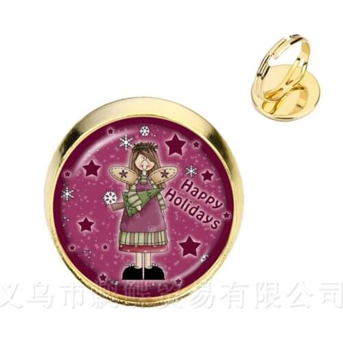 2018 New Arrival Christmas Animal Series Pattern 16mm Round Glass Cabochon Handmade Rings For Women Girls gift