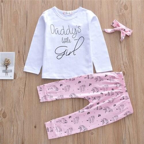 3Pcs Infant Clothing Set Newborn Baby Girls Clothes Long Sleeve Letter Daddys little Girl T-shirt+Pants+Headband Toddler Outfit
