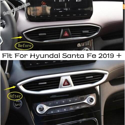 Lapetus Center Air AC Outlet / Warning Emergency Lights Cover Trim ABS Interior Accessories Fit For Hyundai Santa Fe 2019 - 2021