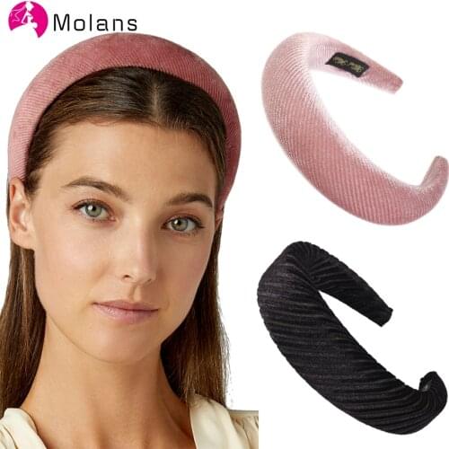 Molans Grey Padded Corduroy Headband 2020 New Winter Pink Velvet Plated Thick Headbands Sponge Headband Padded Hair Accessories