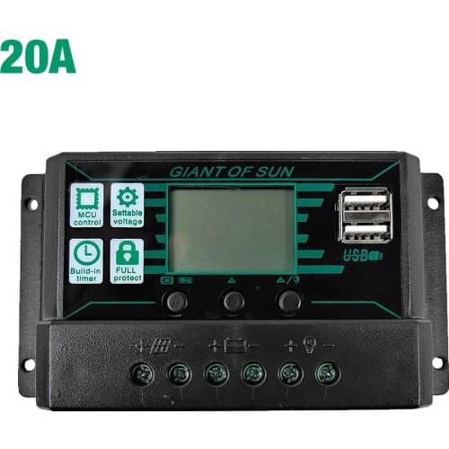 MPPT PWM 2-in-1 Solar Charge Controller 12V 24V Solar Panel Battery Regulator 2USB Port LCD Display 10A 20A 30A 40A 50A 60A 100A
