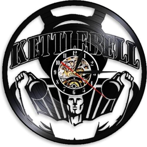 Weightlifting Bodybuilding Kettlebell GYM Sign Wall Clock Workout Vinyl Record Wall Clock Exercise Inspirational Wall Watch Gift