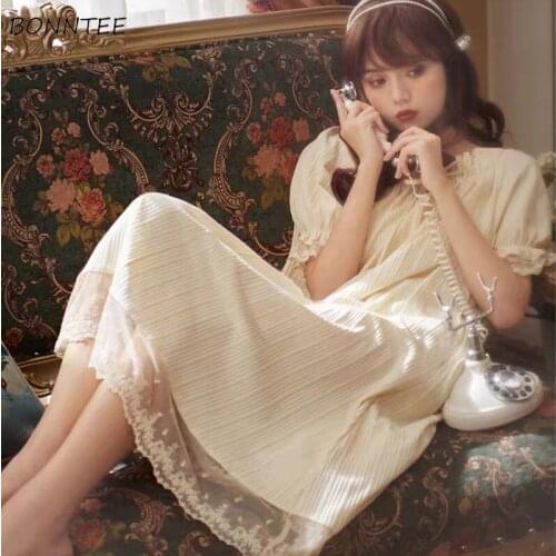 Nightgowns Women Sleepwear Ruffles Lace Loose Plus Size M-3XL Cozy Princess Style Girls Sweet Kawaii Home Clothing Female Chic